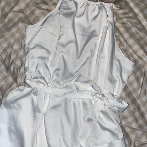 Elegant White Satin Dress with Belt